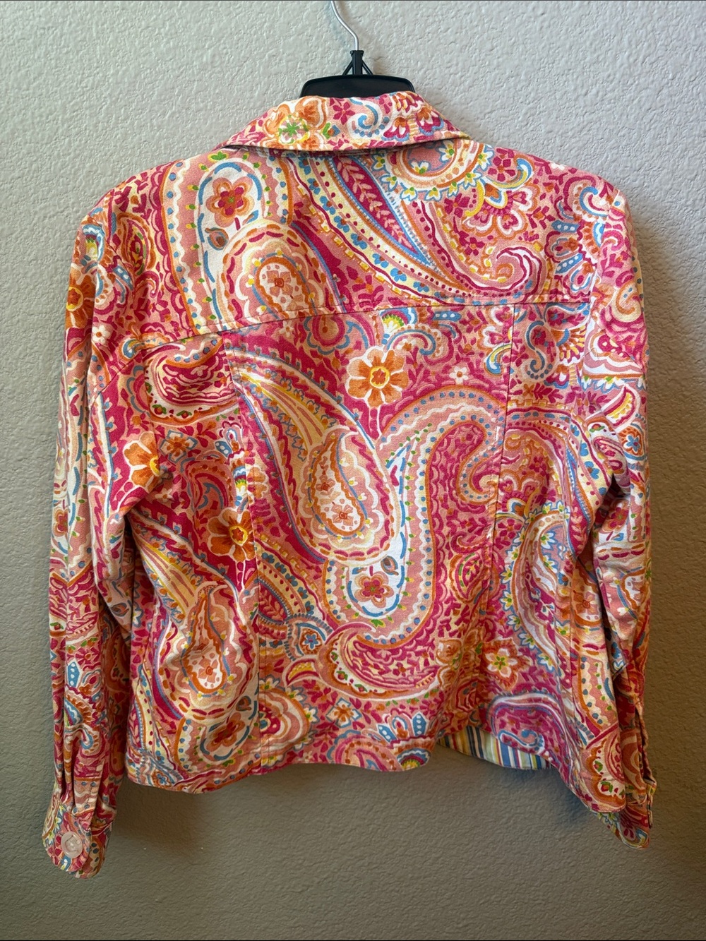 Vintage Y2K Coastal Coldwater Creek Pink Orange Paisley Button-Down Shirt Jacket - Picture 7 of 9